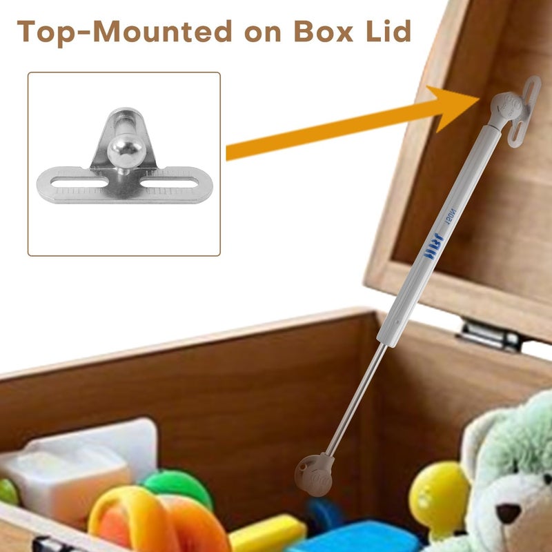 HBL 2 Pack Soft Close Toy Box Hinges for Heavy Curved, Round, Arched and Flat Lids - ' 150N Gas Strut Spring Safety Hinges to Slow Down and Slow Close, Also Works for Flat Lids. - Image 4